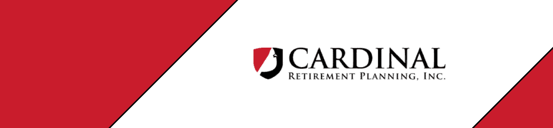 A minimalist design featuring the logo of cardinal retirement planning, inc. on a white background with a diagonal red stripe on the left.