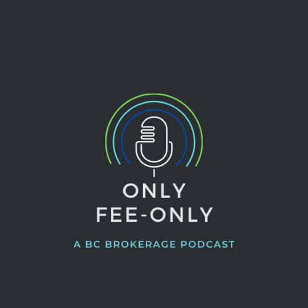 Only fee-only: a bc brokerage podcast - encapsulating financial discussions with a minimalistic microphone and sound wave logo.