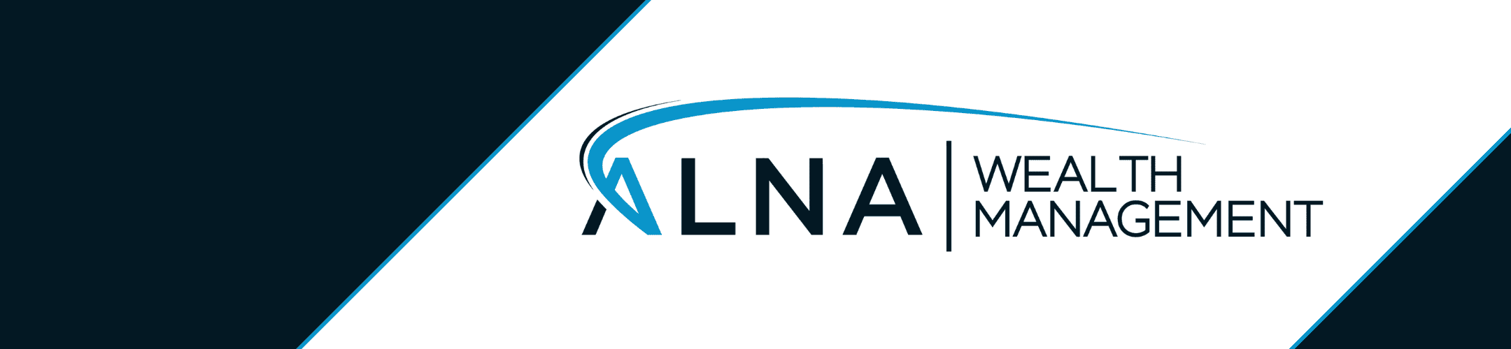 Logo for ALNA Wealth Management featuring bold text, a blue swoosh design above 