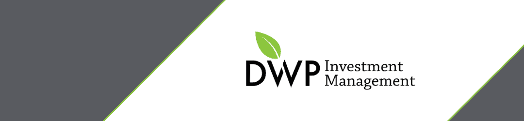 Logo for DWP Investment Management featuring a green leaf above the letters 