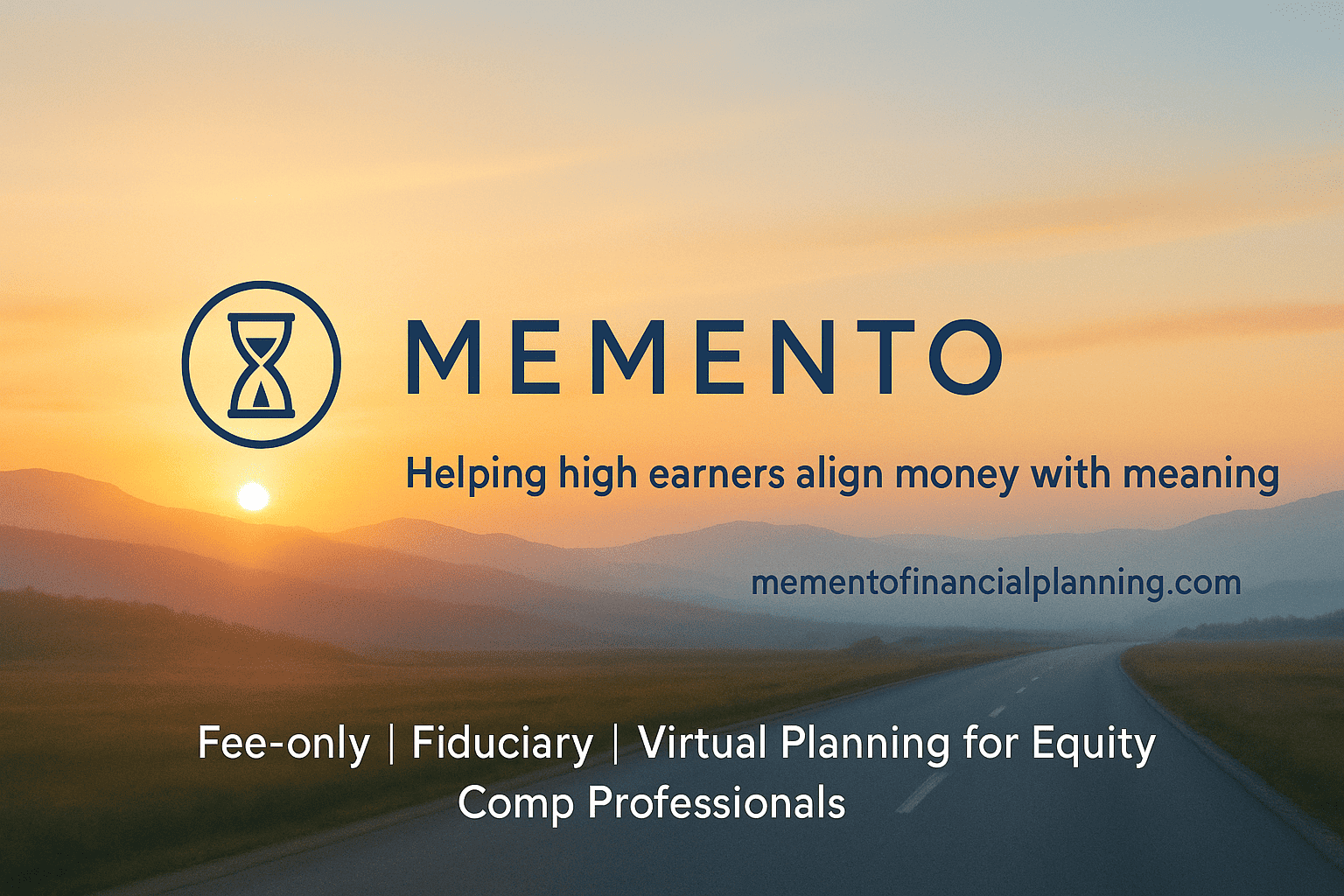 Logo for Memento Financial Planning over a scenic sunrise background. Text reads: 