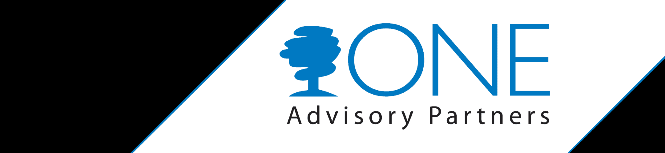 Logo for One Advisory Partners featuring a blue tree icon next to the word 