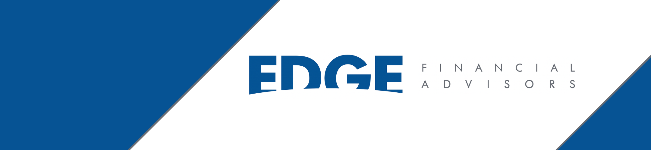 Logo for EDGE Financial Advisors featuring bold blue text “EDGE” with smaller “Financial Advisors” in gray, set against a background with diagonal blue and white sections.