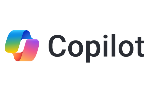 The Copilot logo, featuring a colorful ribbon-like icon with blue, green, yellow, and pink gradients, next to the word "Copilot" in bold black letters on a white background.