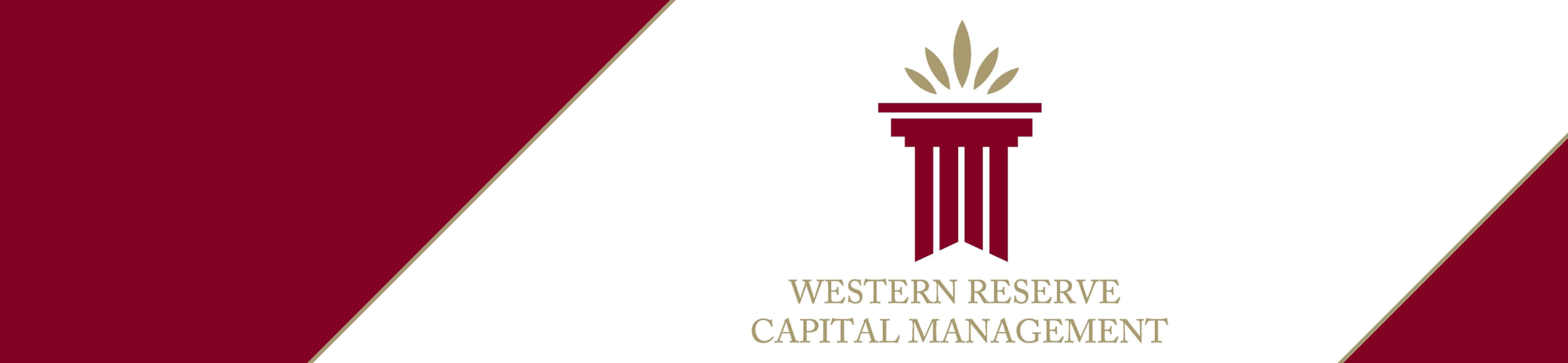 Logo for Western Reserve Capital Management featuring a maroon pillar with a gold stylized leaf design on top, set against a white background with maroon diagonal borders.