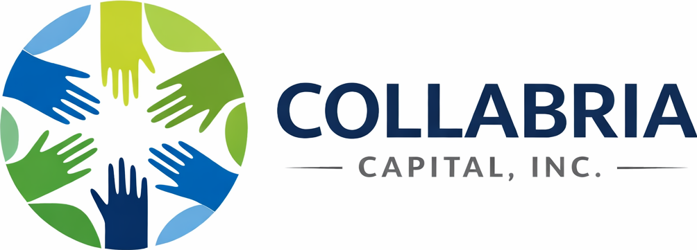 Logo for Collabria Capital, Inc. featuring a circular design of six multicolored hands reaching toward the center, next to the company name in bold blue text.