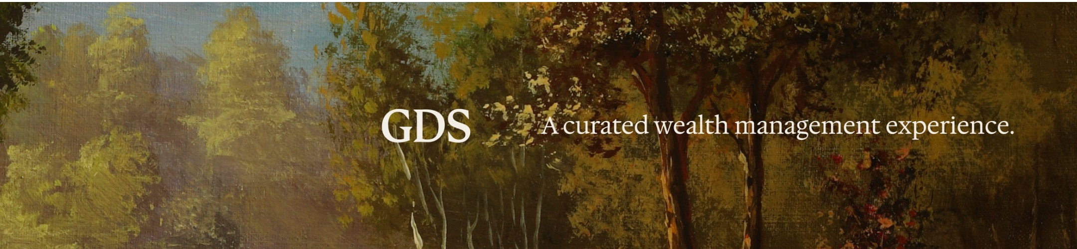 A painted landscape with trees and sunlight. Text overlay reads, 